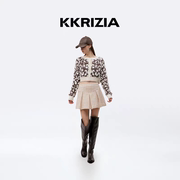 K KRIZIA2023冬季截短式豹纹开衫毛衣女外套收腰
