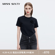 Miss Sixty2023冬季短袖T恤女重工立体花朵偏厚美式街头休闲