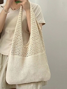 韩国chic简约复古镂空针织手提包单肩包女背心包ins毛线包购物袋