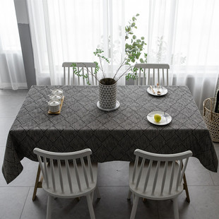 北欧风西餐桌布波西米亚，黑色台布艺，长方形简约现代棉麻茶几轻奢