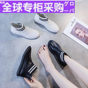 日本港风街拍牛皮，女鞋2022秋季单鞋，女中跟短靴平底真皮高