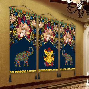 东南亚泰式大象民宿挂画壁挂，布客厅(布客厅)背景墙装饰画布壁画布艺装饰画