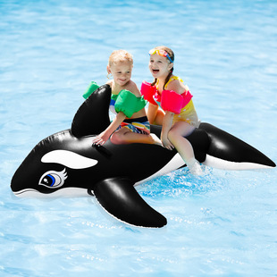 pvc充气鲸鱼海豚鲨鱼加厚坐骑，水上玩具浮排双亲子儿童黑色游乐园