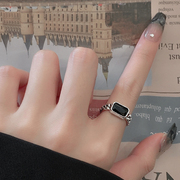 S925纯银黑玛瑙链条食指戒指女小众设计时尚个性2022年潮可调