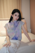 新中式系列/复古国风夏季盘扣立领紫色晕染气质显瘦上衣&连身裙