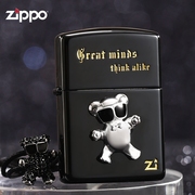 zippo打火机正版防风纯银，贴章小熊先生，眼镜套装之宝zipoo男士礼物