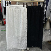 2023冬季白色黑色加绒蕾丝直筒裙半身裙裙子女时尚显瘦欧货松紧腰
