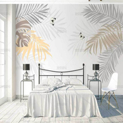 北欧简约风棕榈叶植物(叶植物)电视背景墙纸沙发，卧室小清新壁纸定制壁画