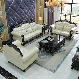 欧式真皮沙发美式实木，大小户型客厅皮艺沙发，1234组合奢华别墅家具