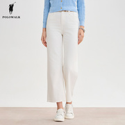 POLOWALK白色牛仔裤女士2024春季直筒显瘦百搭商场同款长裤子