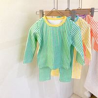 22韩国家居服儿童全棉格子童套装，男女童宝宝睡衣套秋衣裤保暖长袖