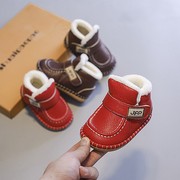 婴儿鞋0-6个月秋冬季短靴加绒保暖棉鞋1-3岁宝宝软底学步鞋雪地靴