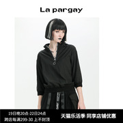 Lapargay纳帕佳2024夏季女装黑白色上衣运动休闲套头小衫卫衣