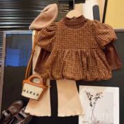 hhkids女童秋装韩版套装，2023儿童格子娃娃，衫打底衫两件套htz666