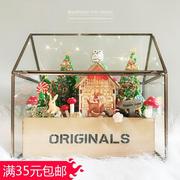 diy猫咪圣诞摆件创意唯美森林，微观玻璃房装饰木屋摆设生日礼物