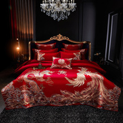 高档新婚庆(新婚庆)四件套，大红婚房喜被长绒棉纯棉刺绣结婚床上用品十件套