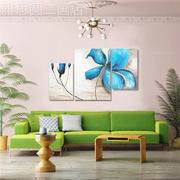 网红手绘油蓝画色花卉现代餐厅卧室床头客厅沙发背景饰墙三联无框