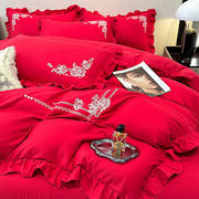 床品四件套婚庆床上用品被套床单被子结婚4件套大红少女风公主