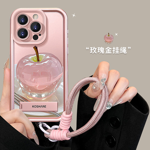 适用opporeno13手机壳夏天新女款reno12/11pro水晶苹果支架挂绳10/9pro+金属漆reno6/5磨砂findx8/7高级感套
