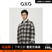 GXG男装 商场同款极简系列黑白格翻领中长大衣 22年冬季