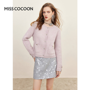 MISSCOCOON紫色圆领针织开衫上衣女2024春季时尚宽松毛衫冬装