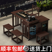 阳台旋转茶桌家用小型茶台可移动实木，喝茶桌椅组合多功能茶几套装