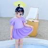 女童连体泳衣裙式紫色甜美可爱女宝宝游泳衣舒适高弹儿童泳衣