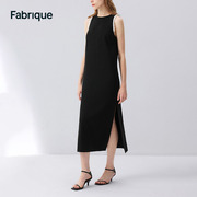 Fabrique 黑色醋酸面料无袖荷叶边设计连衣裙2023秋季裙子女