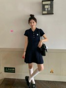 一只西由xiyo藏青小香风polo领学院针织，连衣裙2024夏季小个子短裙