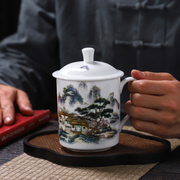 景德镇骨瓷茶杯家用陶瓷杯带盖大容量，水杯办公茶杯，会议杯定制刻字