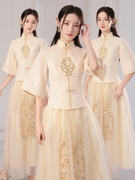 伴娘服2023中式中国风复古加厚加绒轻奢姐妹团裙平时可穿冬季