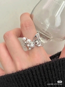 纯银蝴蝶珍珠戒指女生小众设计时尚，个性开口自律素圈食指2024