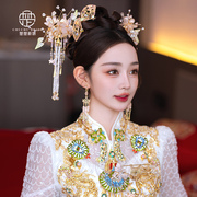 新娘中式头饰古减龄唯美汉服结婚饰品，古典盘发古风秀禾服浅色发饰