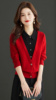 红色假两件毛衣打底衫女装，秋冬2023内搭翻领，polo领上衣针织衫