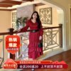 GLEC大码女装2023秋季法式复古红色轻奢气质女神范蛋糕连衣裙