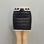 韩国外贸原单夹棉半身裙黑色显瘦性感名媛风黑白撞色钉珠包臀短裙