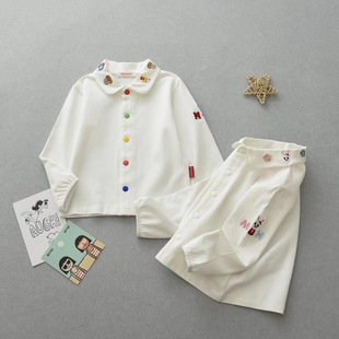 23秋季小熊童装男女童，纯棉翻领刺绣长袖，洋气白色衬衫打底上衣