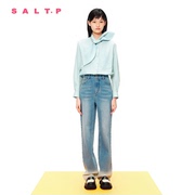 salt.p可颜2024春季蓝色条纹，棉质衬衫女兔耳朵，领结设计感上衣