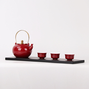 新中式样板房客厅茶几茶具茶室摆放红色陶瓷茶壶茶杯套装组合