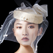 韩式小礼帽新娘包头纱软纱时尚帽子结婚礼旅拍复古造型舞台时装秀