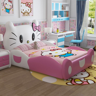 儿童床hellokitty卡通女孩公主，床带护栏儿童，房现代简约创意kt猫床