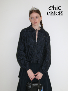 ChicChick时髦小鸡vol18夏洛特藏蓝涂层娃娃领蝴蝶饰尼龙运动外套