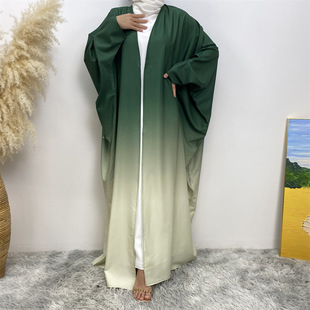 中东迪拜女装时尚阿拉伯蝙蝠，袖开衫宽松渐变色，印尼旅游长袍dress