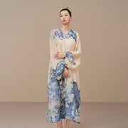 吉丘古儿苎麻连衣裙原创设计白茶减龄高级感小众宽松度假风女装夏