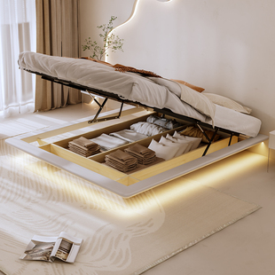 无床头悬浮储物科技绒布艺床现代简约极简主卧榻榻米双人大床婚床