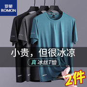 ROMON罗蒙冰丝运动短袖T恤男夏季薄款网眼健身圆领速干衣大码