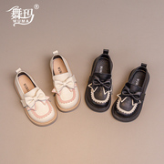舞玛女童鞋子儿童公主小皮鞋，2023春秋季宝宝，黑色真皮软底单鞋