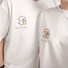 情侣装纯棉重磅短袖白色T恤上衣设计卡通圆领宽松可爱小狗喝奶茶