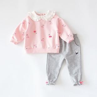 A类小女童宝宝春装春秋款甜美两件套装婴儿幼儿童装卫衣服1-3岁半