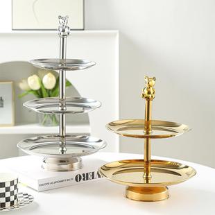 不锈钢果盘两层甜品盘玻璃水果盘创意厨房客厅酒店点心盘蛋糕盘
